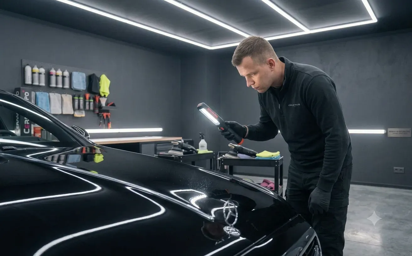 Właściciel Auto Lab przy pracy w studiu detailingowym